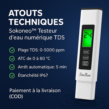 Sokoneo™ Testeur d’eau numérique TDS 4-en-1