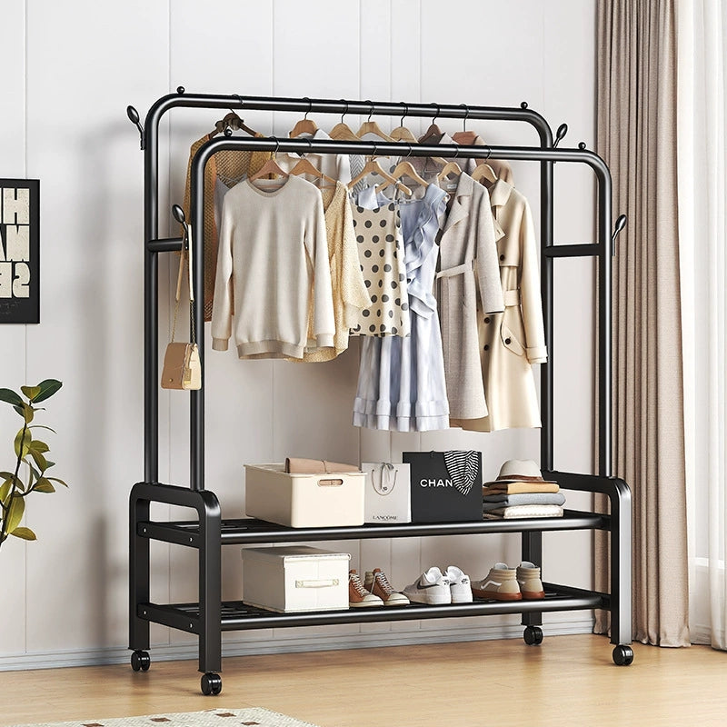 Portant à Vêtements Double Rail avec Rangement Chaussures
