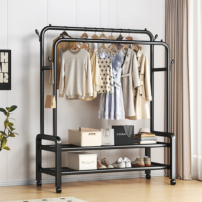 Portant à Vêtements Double Rail avec Rangement Chaussures