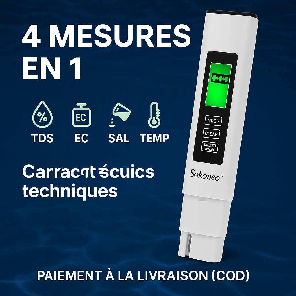 Sokoneo™ Testeur d’eau numérique TDS 4-en-1