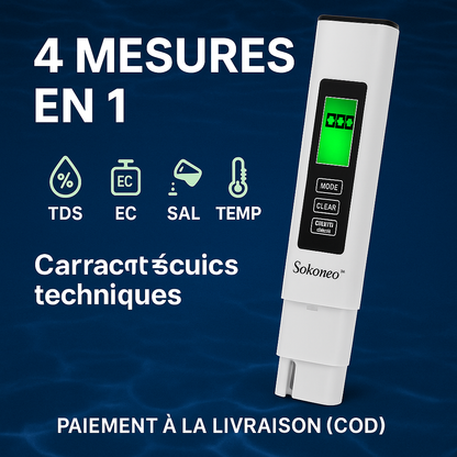 Sokoneo™ Testeur d’eau numérique TDS 4-en-1