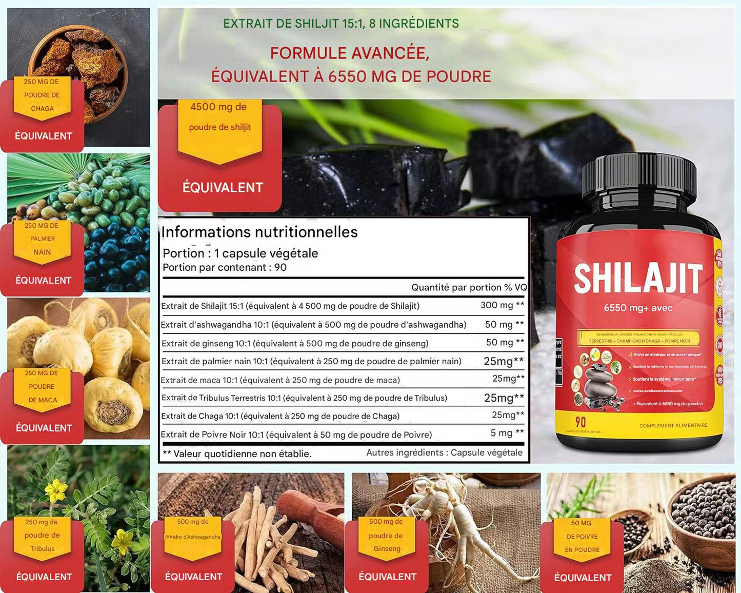 Sokoneo™  Shilajit 6550 mg - 8 ingrédients .