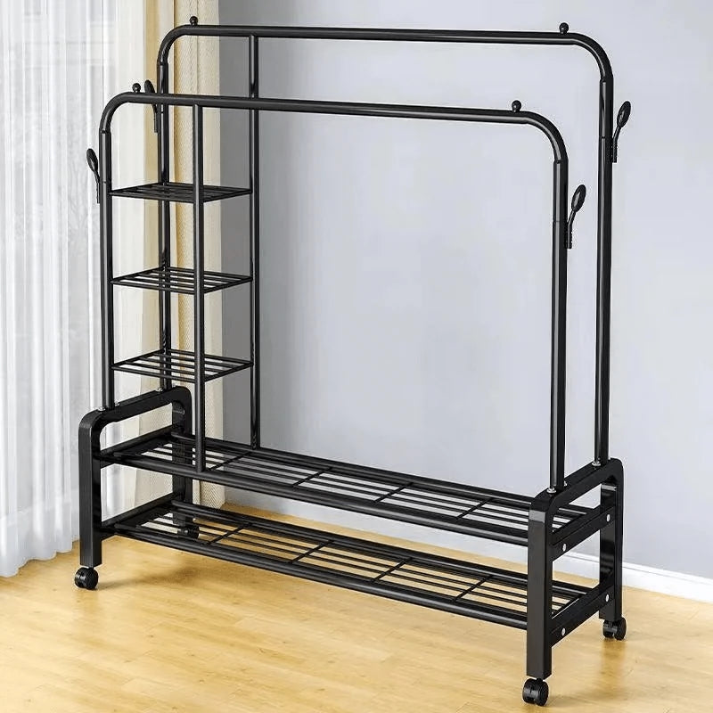 Portant à Vêtements Double Rail avec Rangement Chaussures